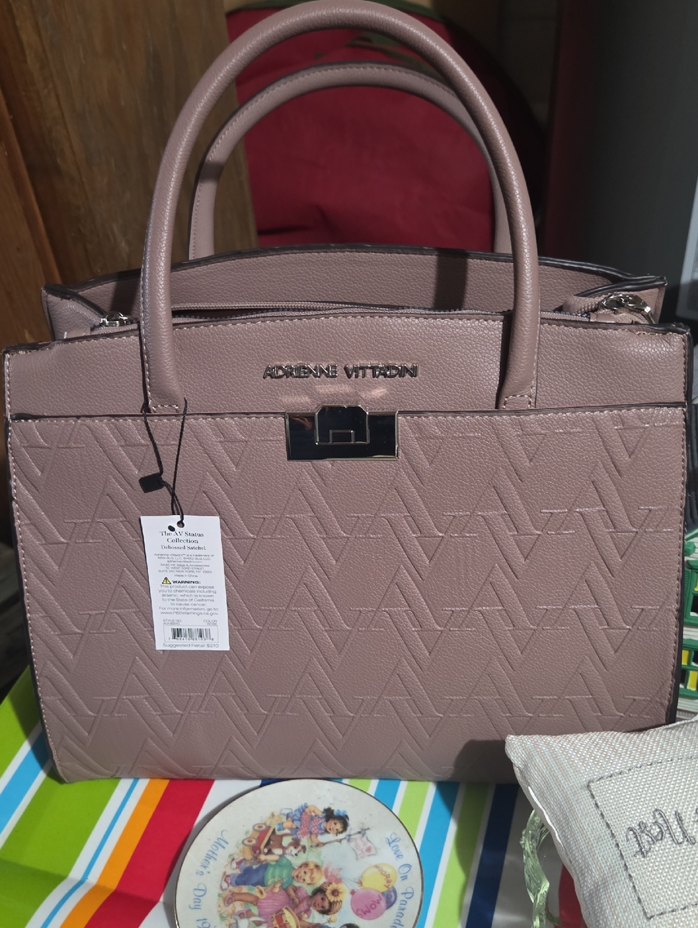 Adrienne Vittadini Blush Pink Embossed Satchel Nwt